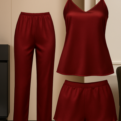 3-Piece Satin Sleepwear Set for Women